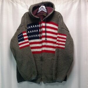 Vintage Tejidos Ruminahui Hooded Full Zip‎ Wool Sweater USA Flag Size L/XL